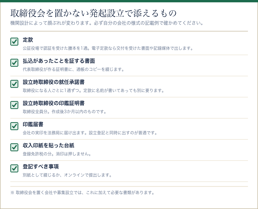 会社設立の登記で添える書類のチェックリスト