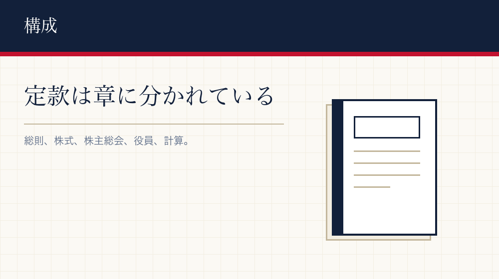 定款の骨組みは五つの章